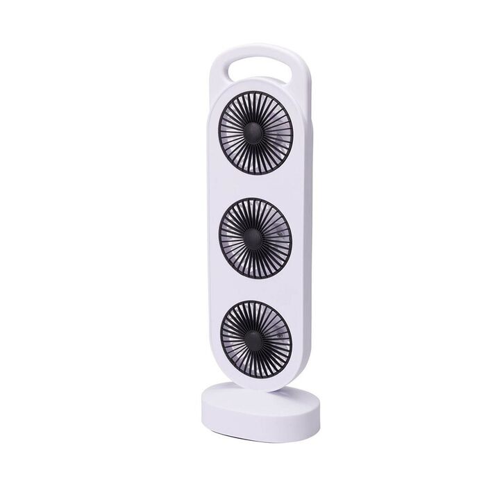 Ventilador de mesa recarregável, branco e preto, 3 velocidades, 36,5 x 12 x 8,3 cm