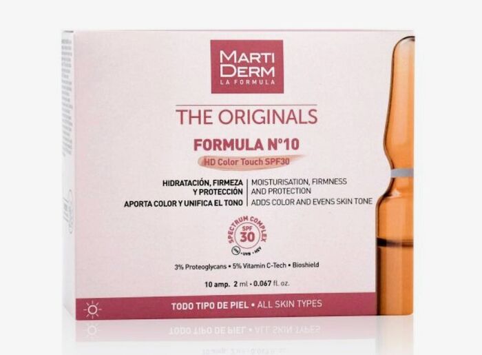 MartiDerm Fórmula Nº10 HD Color Touch SPF 30 – Ampolas com Cor Antioxidantes