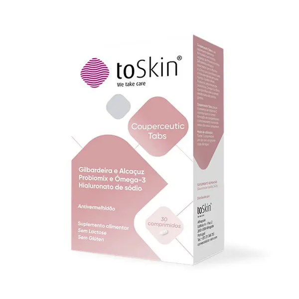toSkin® Couperceutic Tabs - Gilbardeira, Alcaçuz, Probiomix®, Ómega-3 e Hialuronato de Sódio