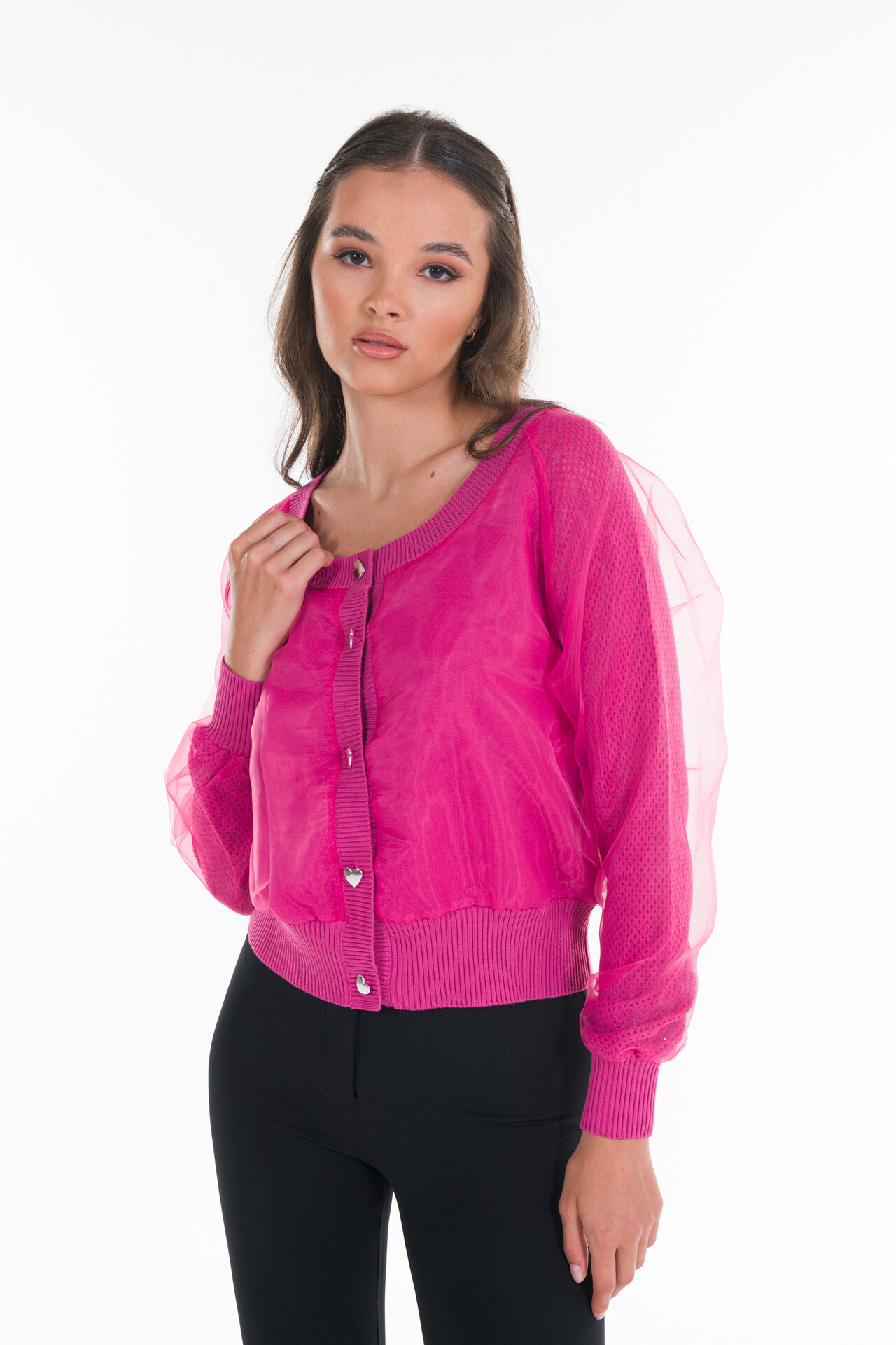 KNIT CARDIGAN WITH ORGANZA OVERLAY
