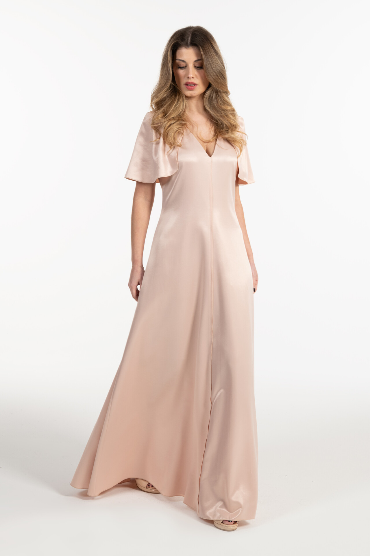 VESTIDO COMPRIDO EM TECIDO ACETINADO