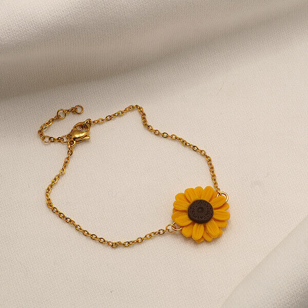 Pulseira de girassol com fio dourado
