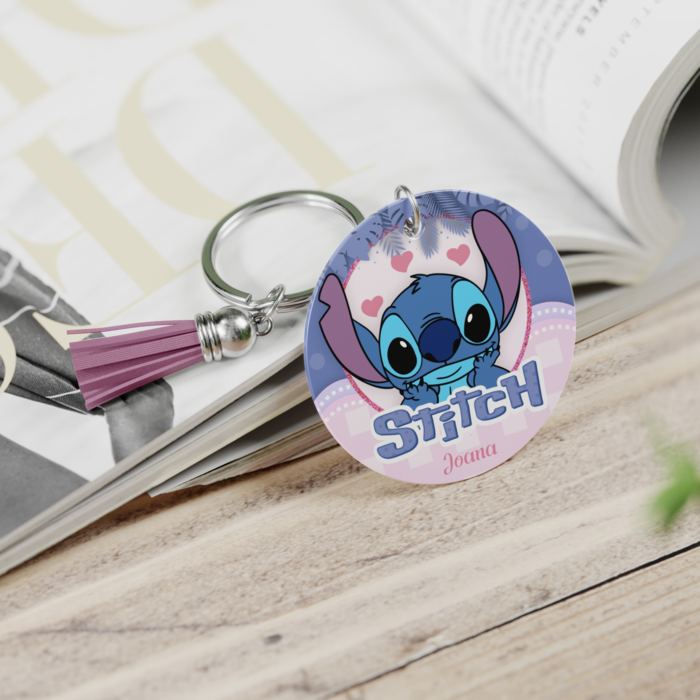 Porta-Chaves Stitch Personalizado com Nome e Tassel