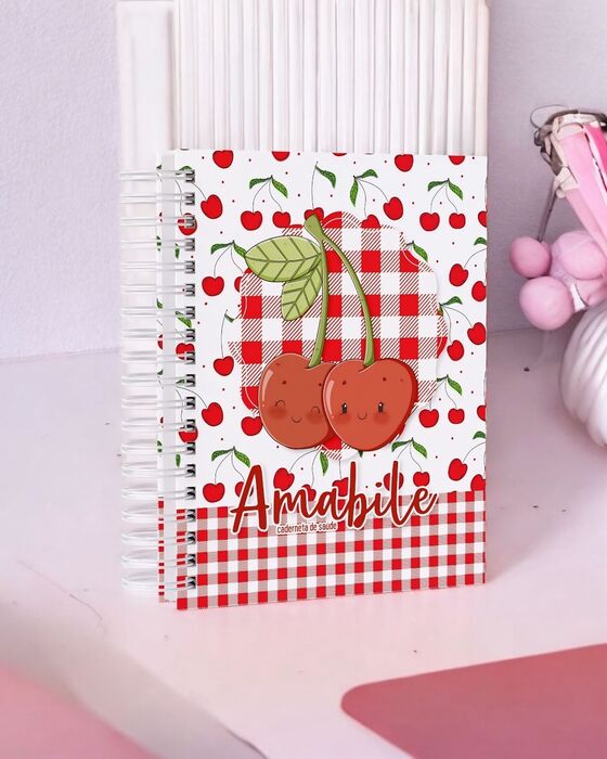 Caderno de Registo de Cuidados do Bebé Personalizado com Nome - Coleção "Cerejinha"