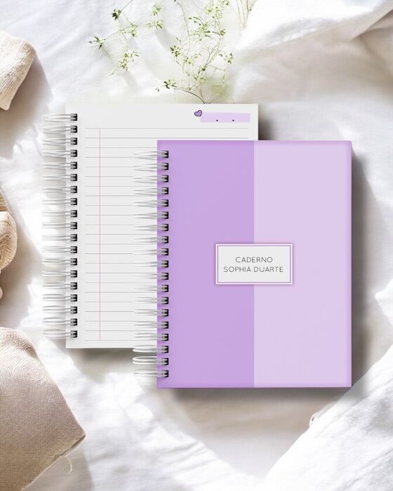 Caderno Neutro Lilás personalizado com nome