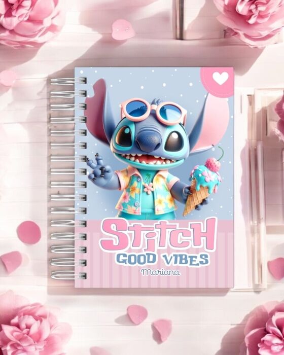 Caderno A5 – Stitch Good Vibes – Personalizado com Nome