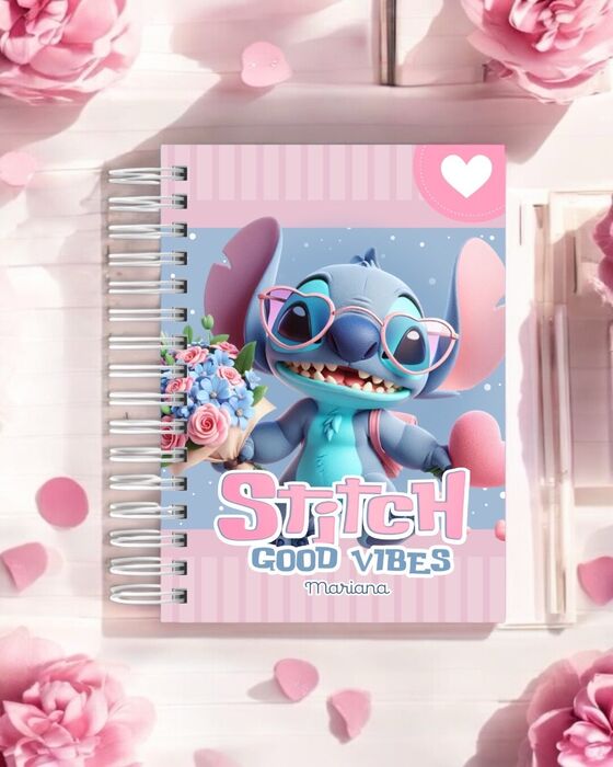 Caderno A5 – Stitch Good Vibes – Personalizado com Nome