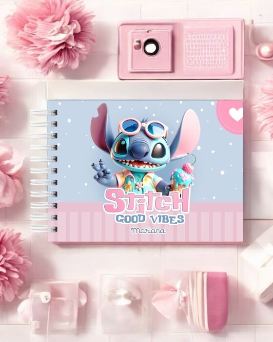Caderno de Desenho – Stitch Good Vibes – Personalizado com Nome  