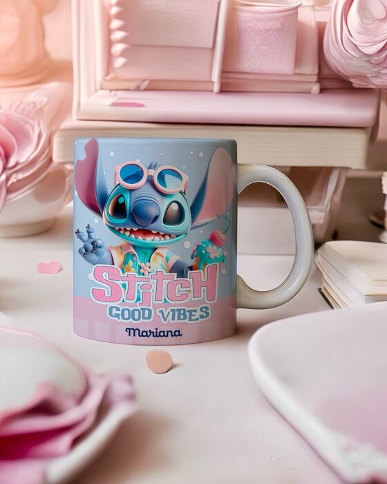 Caneca Stitch Good Vibes – Personalizada com Nome