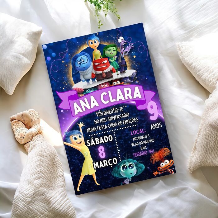 Convite de Aniversário DivertidaMente Personalizado com Nome