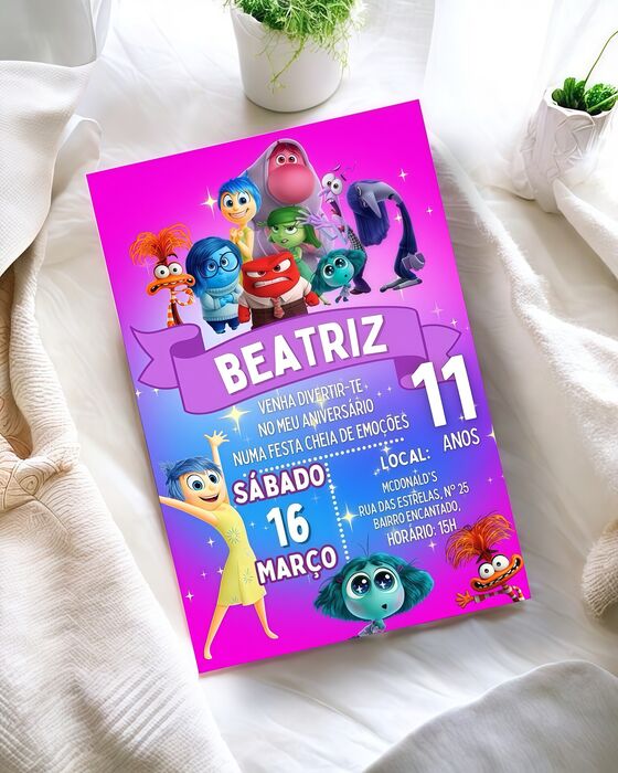 Convite de Aniversário DivertidaMente Personalizado com Nome