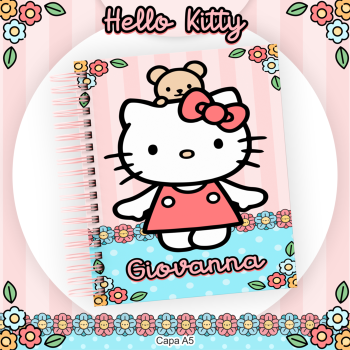 Caderno Personalizado da Hello Kitty - Capa A5 | Nome Personalizável