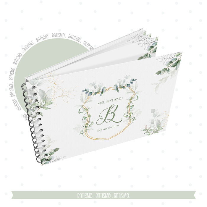 Livro de Mensagens Floral para Batismo Personalizado - menino