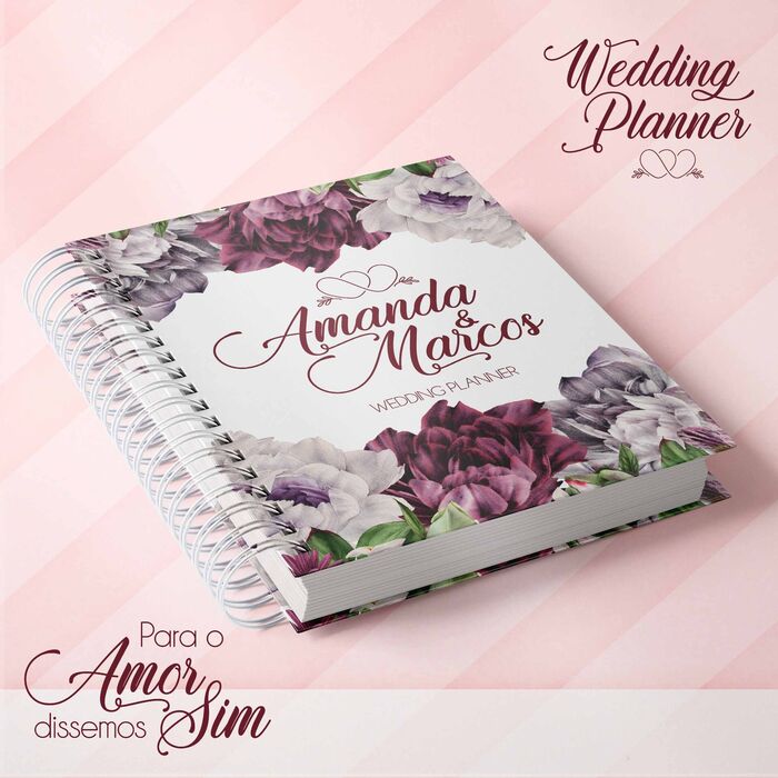 Um livro ou caderno ou planner de organização de casamento personalizado com 