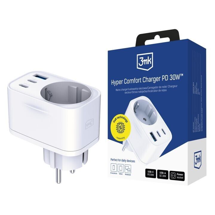 3mk Comfort Charger Gan 30W Qc Pd Pps Usb 2c1a1s White