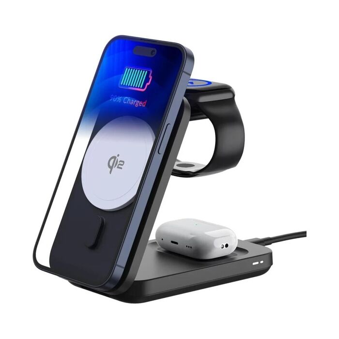 3mk Magrocket 3-in-1 Wireless Charger 15W QI2 Mpp