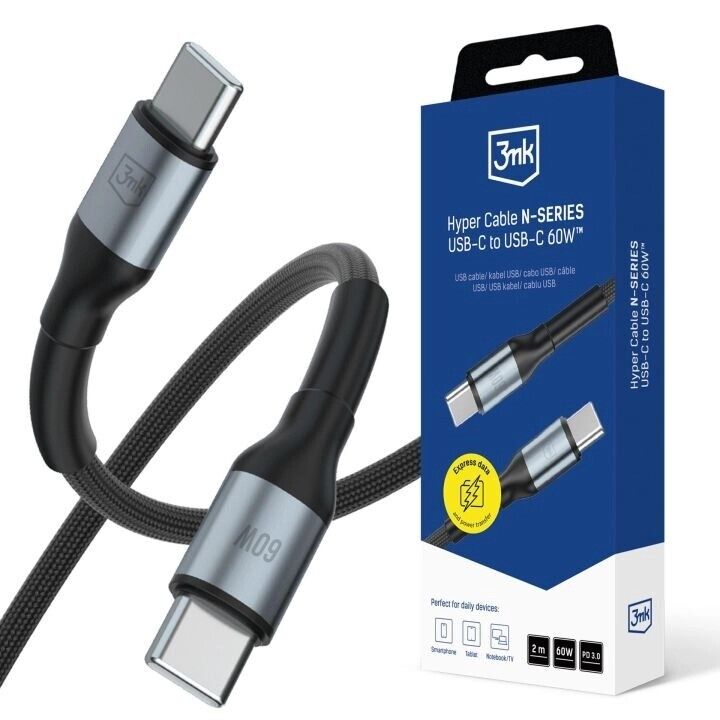 3mk -Hyper Cable N-series C To C 2M Pd 3.0 20v/3a 60W Black
