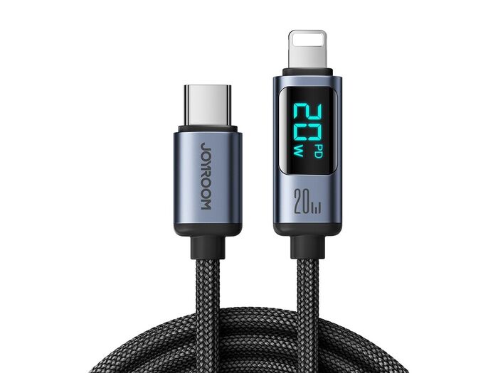 Cabo Joyroom USB-C-Lightning  com display LED | 20W | 1.2M | Preto
