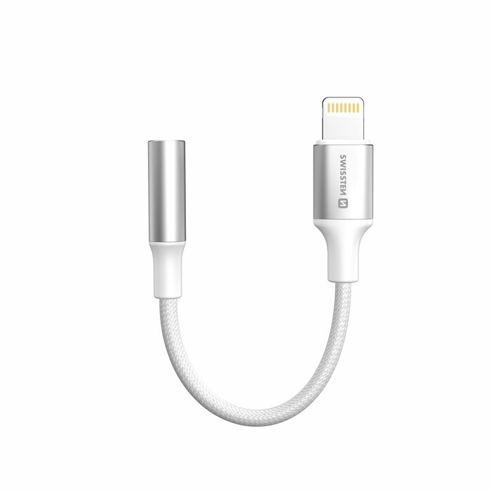 Swissten Adaptador Audio Textil Lightning / 3.5mm Aux 0.15m Branco