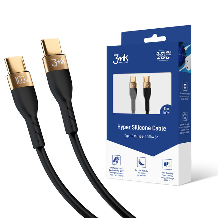 3mk Hyper Silicone Cable C To C 2M 100W Black