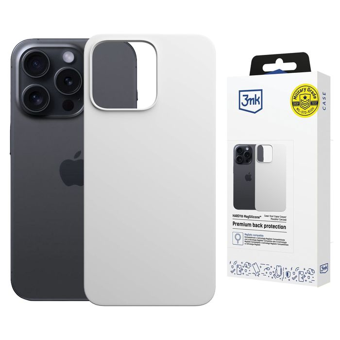 3mk Hardy Magsilicone Silver-white - Apple iPhone 15 Pro