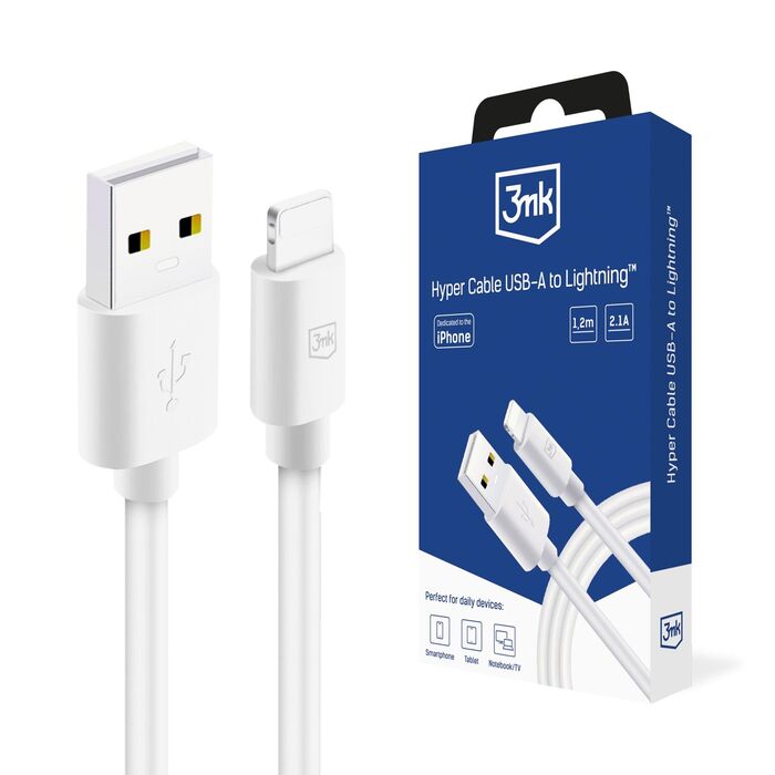 3mk -Hyper Cable A To Lightning 1.2m 5v/2.1a 12W White