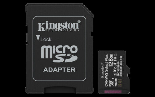Kingston Technology 128 GB microSDXC Canvas Select Plus Gen3 150 MB/s A1 (inclui adaptador SD)