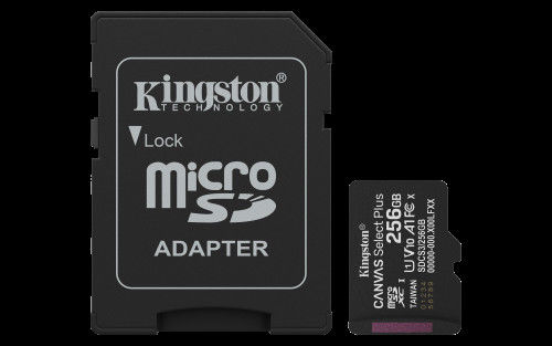 Kingston Technology 256 GB microSDXC Canvas Select Plus Gen3 150 MB/s A1 (inclui adaptador SD)