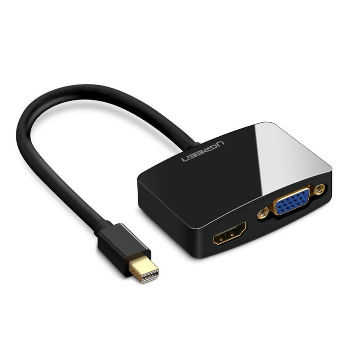 Ugreen 10439 adaptador de cabo de vídeo Mini DisplayPort HDMI + VGA (D-Sub) Preto