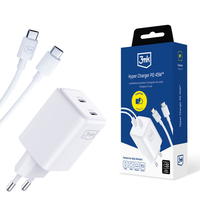 3mk Hyper Charger Pd 45w+Cabos C To C White