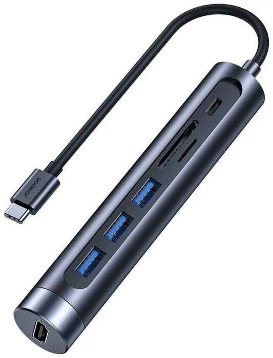Hub USB-C 7em1 Joyroom | 1xHDMI | 1xUSB-C | 1xCartão de Memória |  3xUSB | Cinza