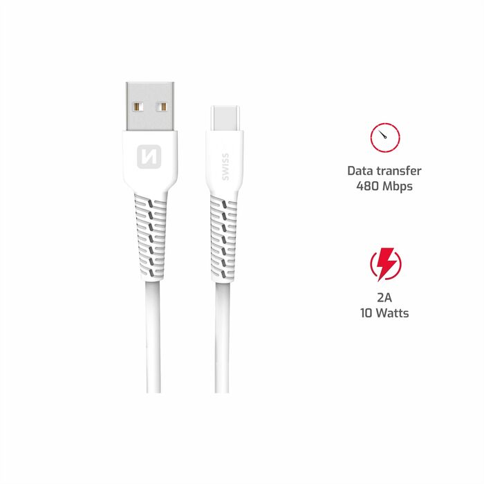 Swissten Cabo USB para USB-C 5A 1m | Branco