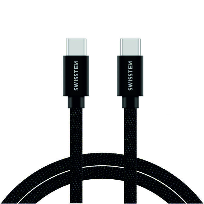 Swissten Cabo Textile USB-C para USB-C 3A 2M | Preto