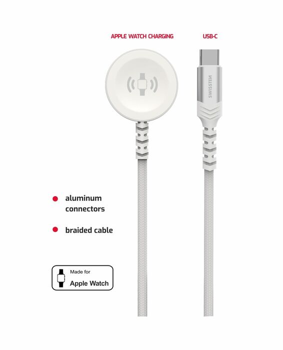 Swissten Cabo de Carregamento Magnético USB-C p/ Apple Watch 1.2m