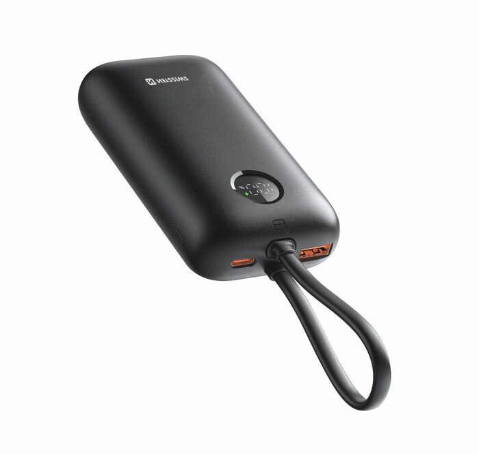 Swissten Powerbank Voltbox 10000 mAh 35W com cabos Preta