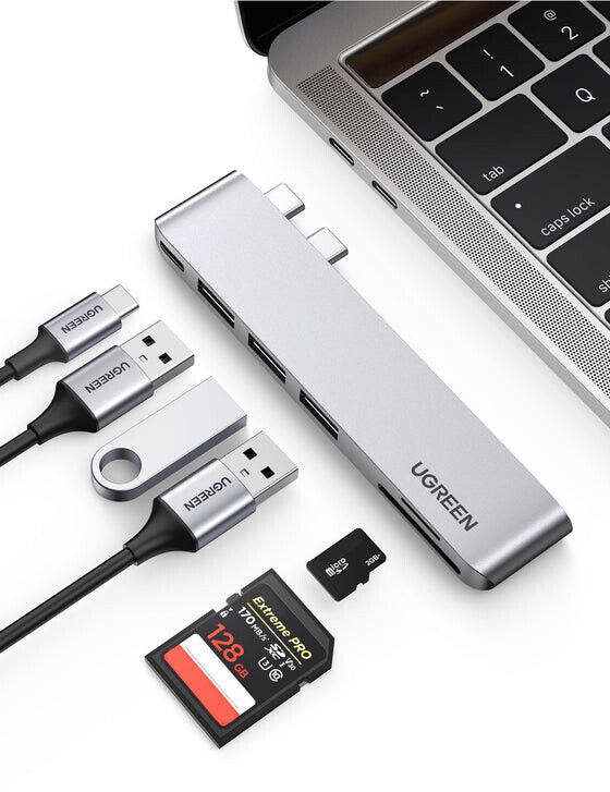 Ugreen 60560 base & duplicador de portas Acoplamento USB 3.2 Gen 1 (3.1 Gen 1) Type-C Prateado