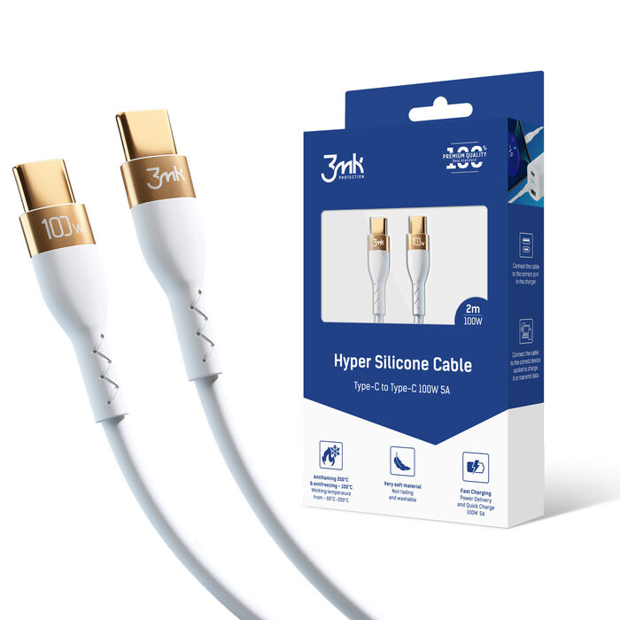 3mk Hyper Silicone Cable C To C 2M 100W White