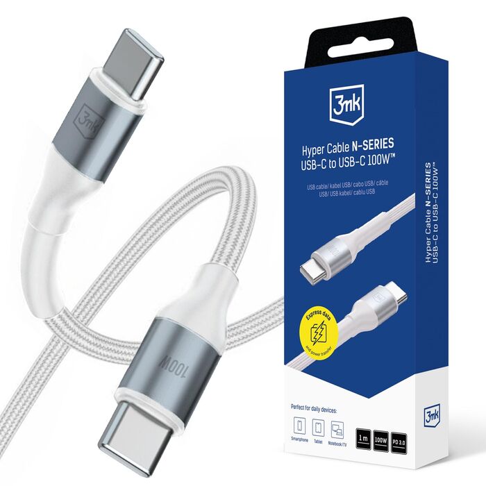 3mk -Hyper Cable N-series C To C 1M Pd 3.0 Qc 3.0 20v/5a 100W White