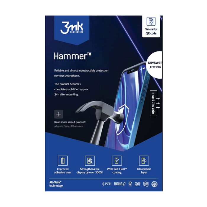 3mk Película All-Safe AIO Hammer Phone Aplicação Seca e com Gel