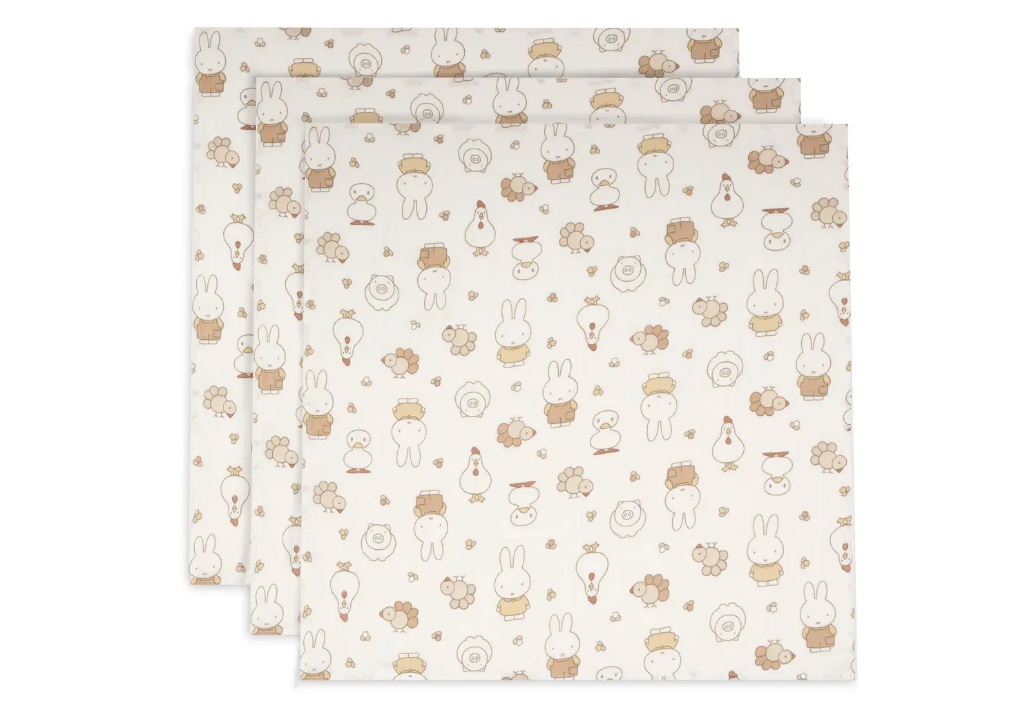 Pack 3 Musselines 70x70cm | Miffy Family Farm