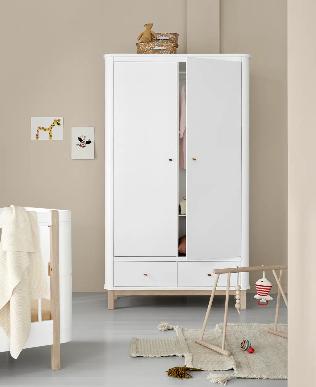 Armário Wood c/2 portas, Branco/ Carvalho