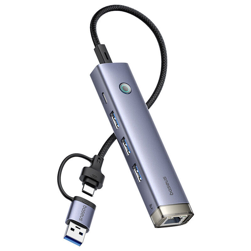 Hub Usb Baseus Ultrajoy Series 4-Port Hub Air Space Grey Usb-A - Type-C To Usb 3.0 - Rj45