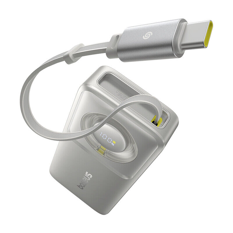 Free2Pull Power Bank with Retractable Cable 10000mAh 30W Cosmic Cinzento