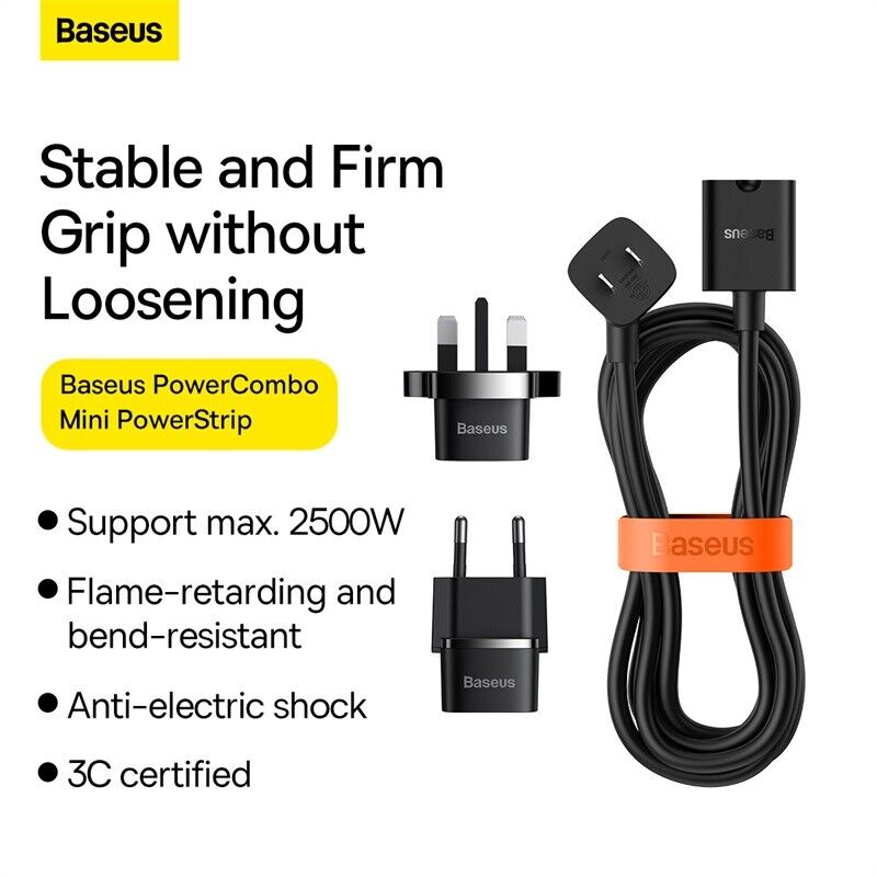 PowerCombo mini PowerStrip 1AC com power cord de 1.0m US Black (Incluindo plug adapters EU e UK)