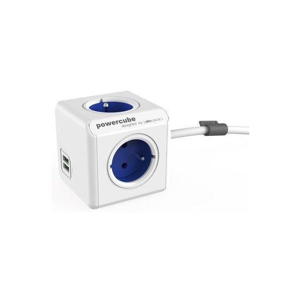 Allocacoc Tomada Powercube 4x 16A 2x usb (extended usb) com Cabo 1,5 Mts - Azul - PC-USBEXT-1.5M-AZL