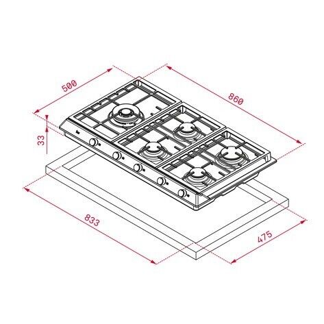Placa a Gás Teka EX 90.1 5G AI AL DR LEFT CI