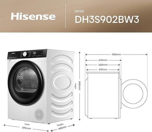 Máquina de Secar Roupa Hisense DH3S902BWCC 