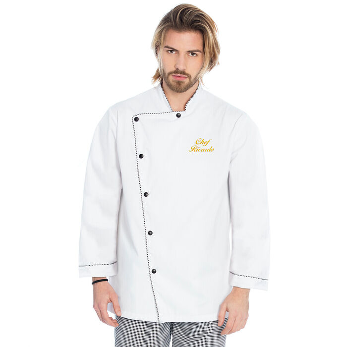 Long sleeve chef jacket Unique - Unisex - White with Black - Personalized