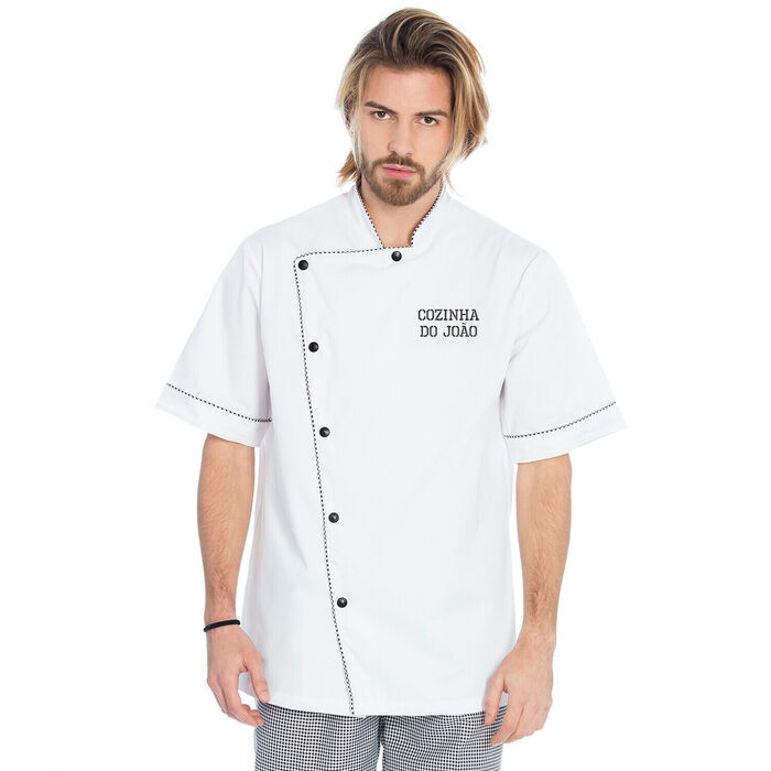 Short sleeve chef Jacket Unique - Unisex - White with Black - Personalized