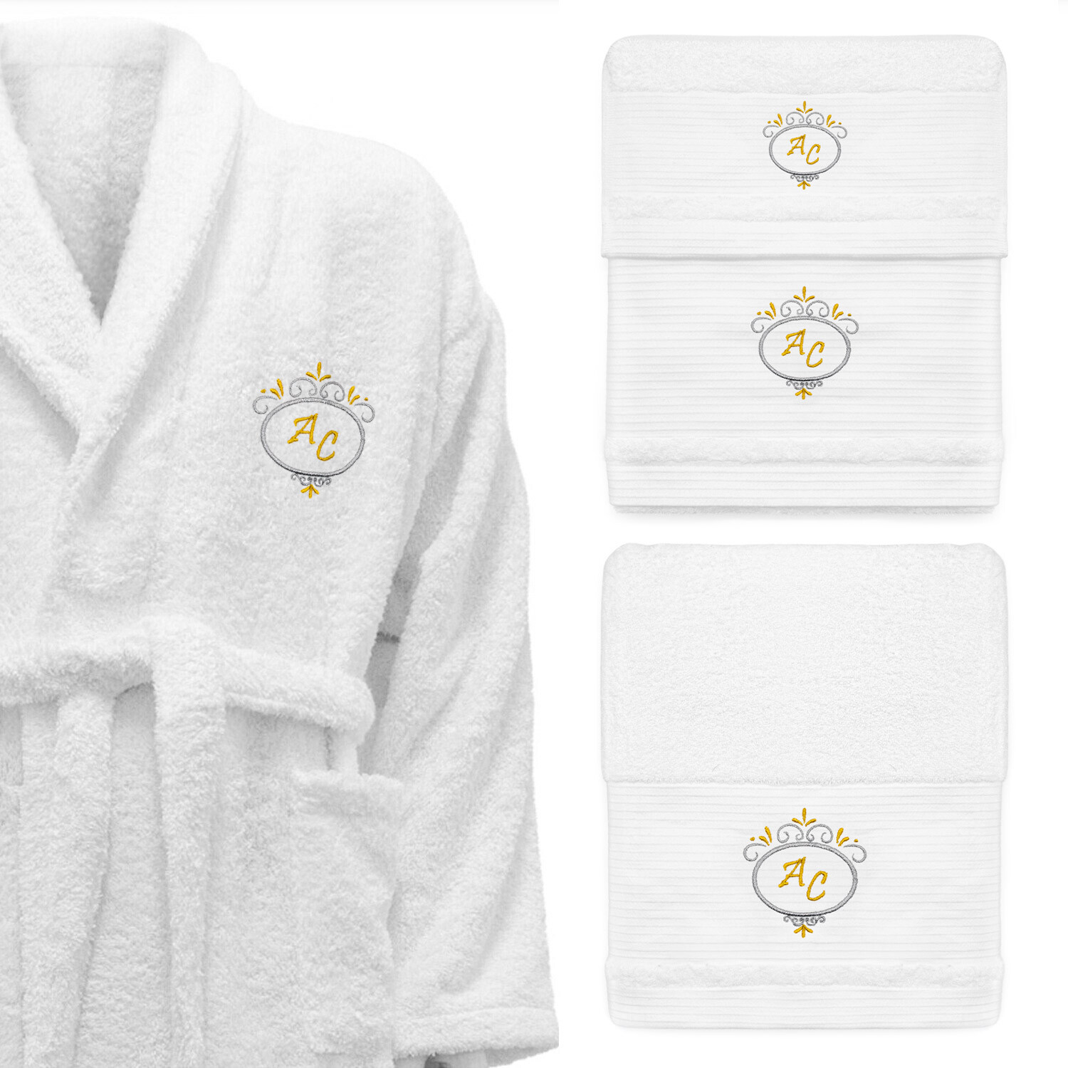 Bathrobe and towels bath set - Personalized - Deluxe